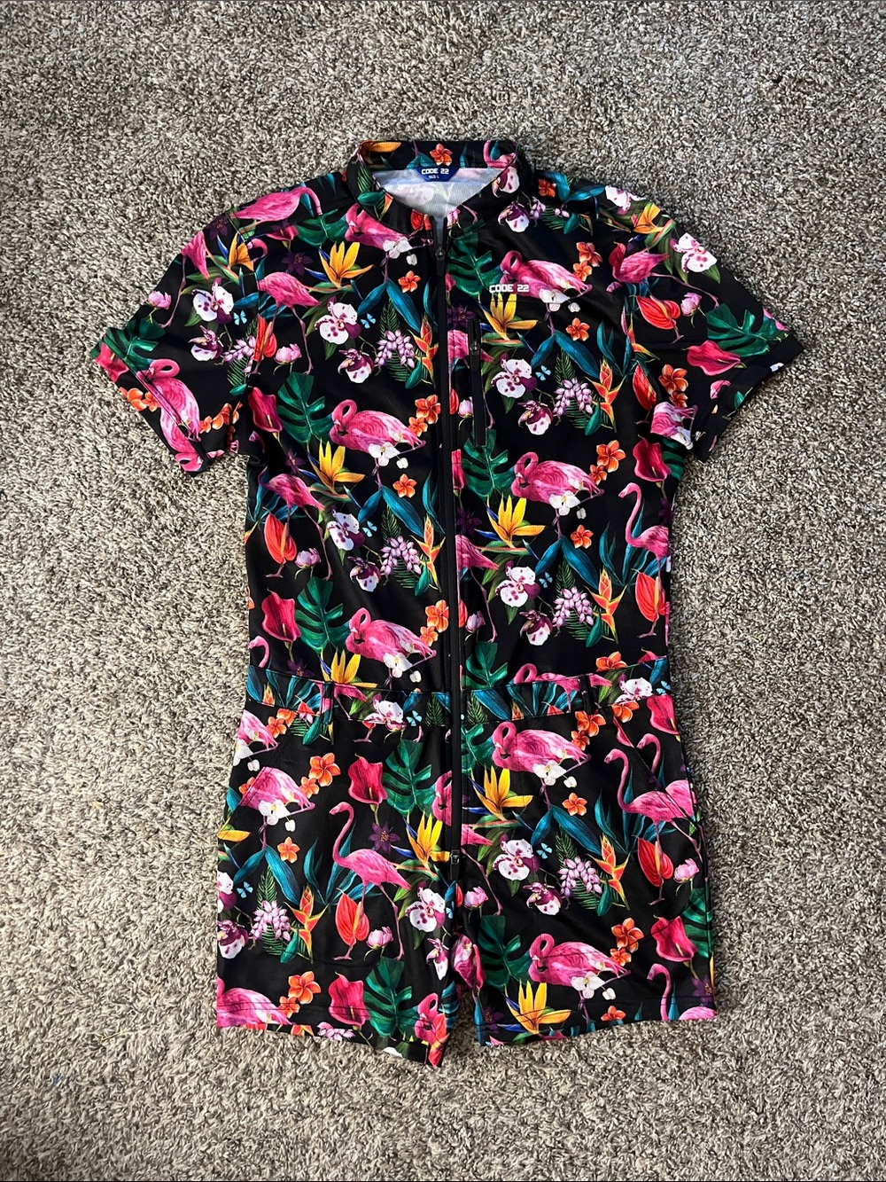 Tropical Flamingo Romper - Vibrant Floral Print
